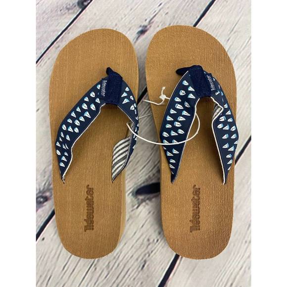 NEW TIDEWATER women's sailboat flip flop sandals in navy - Picture 1 of 2